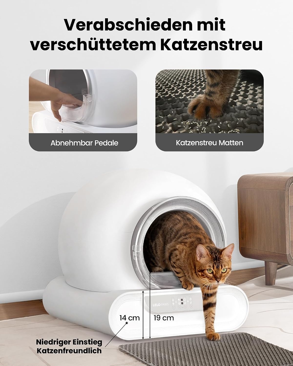 LELO PAWS Zelfreinigende Kattentoilet XXL - Automatische Kattenbak met APP - Grijs