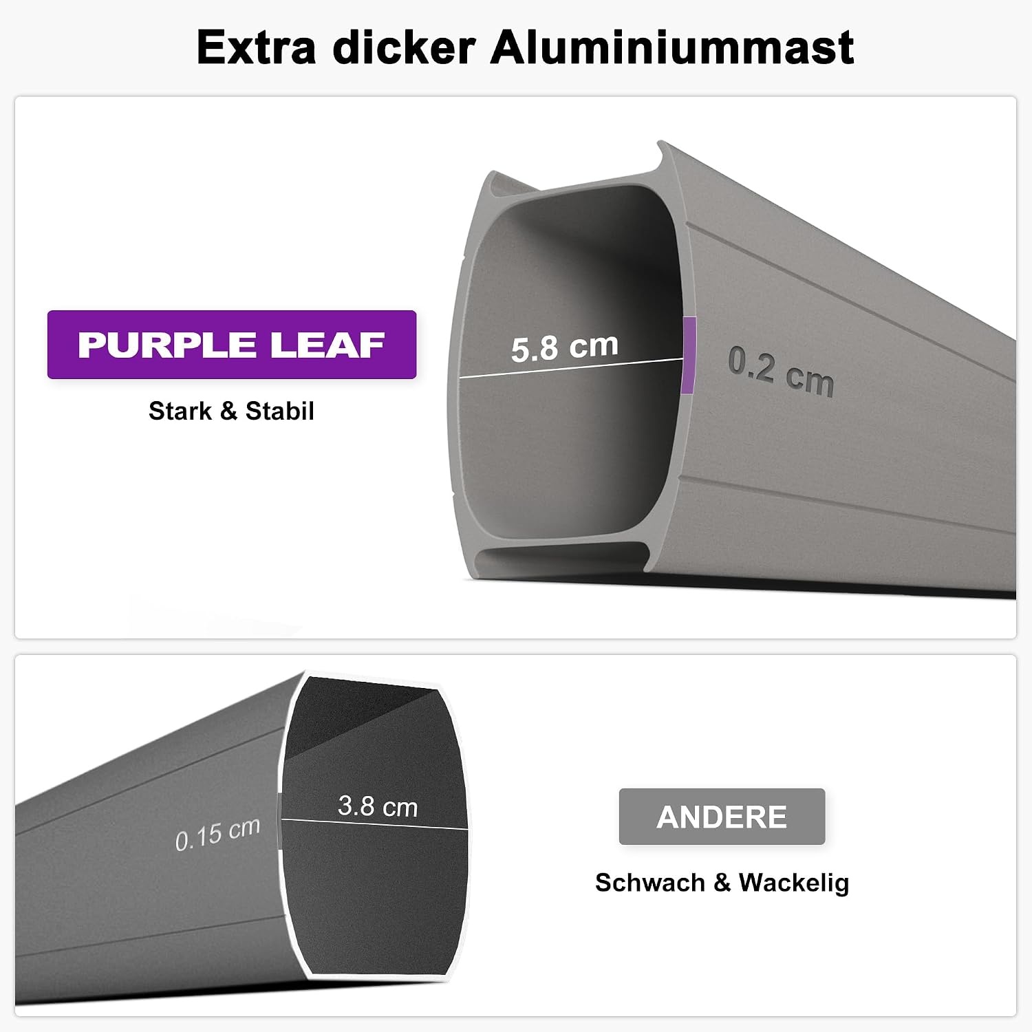 PURPLE LEAF Parasol, aluminium zweefparasol, vierkant, 360 graden rotatie, tuinparasol met zwengel, kantelbaar, UPF 50+, marktparasol, waterdichte zwengelparasol voor tuin, terras