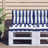 vidaXL Palletkussens 2 st stof gestreept wit en blauw