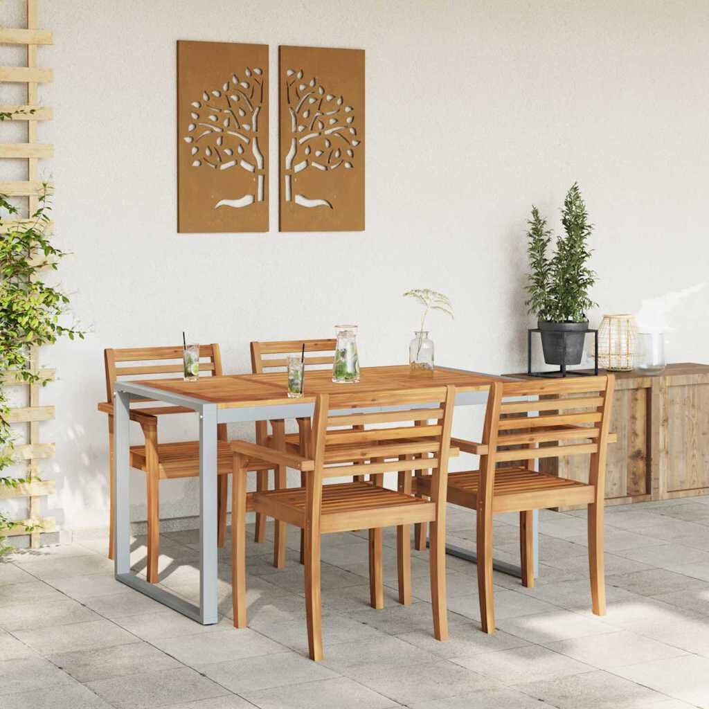 Tuintafel Massief Acaciahout & Metaal - 140x80x75 cm - 54% Korting