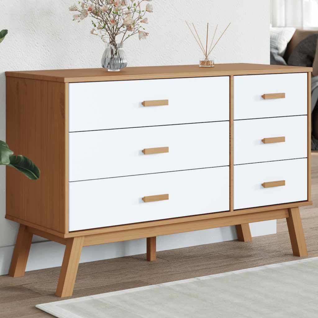 vidaXL Ladekast Grenenhout Wit/Bruin - 35% Korting