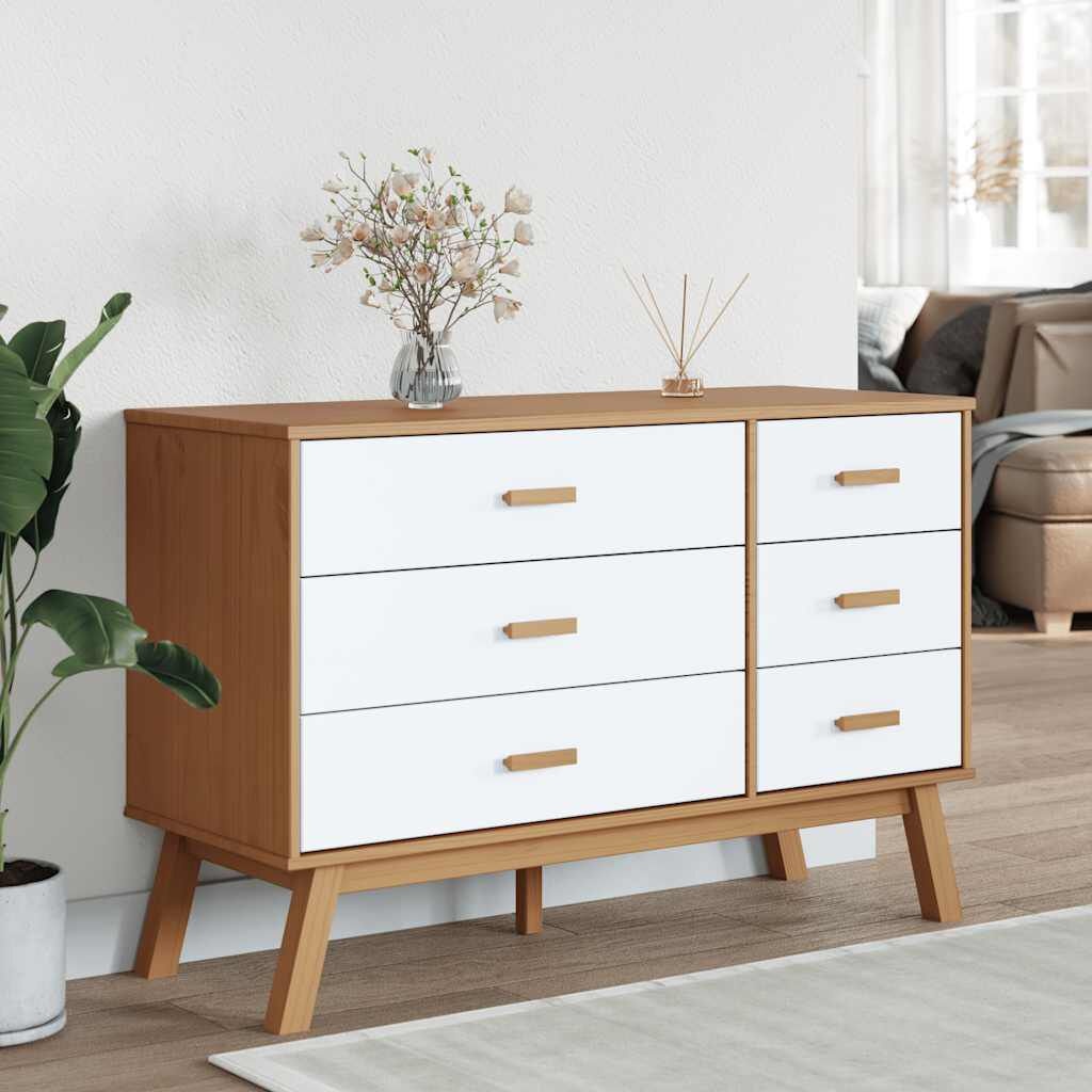 vidaXL Ladekast Grenenhout Wit/Bruin - 35% Korting