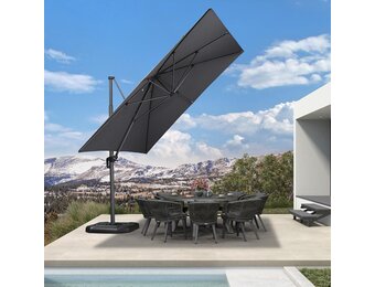 PURPLE LEAF Zweefparasol 350x350 cm - 360 graden draaibaar - Grijs