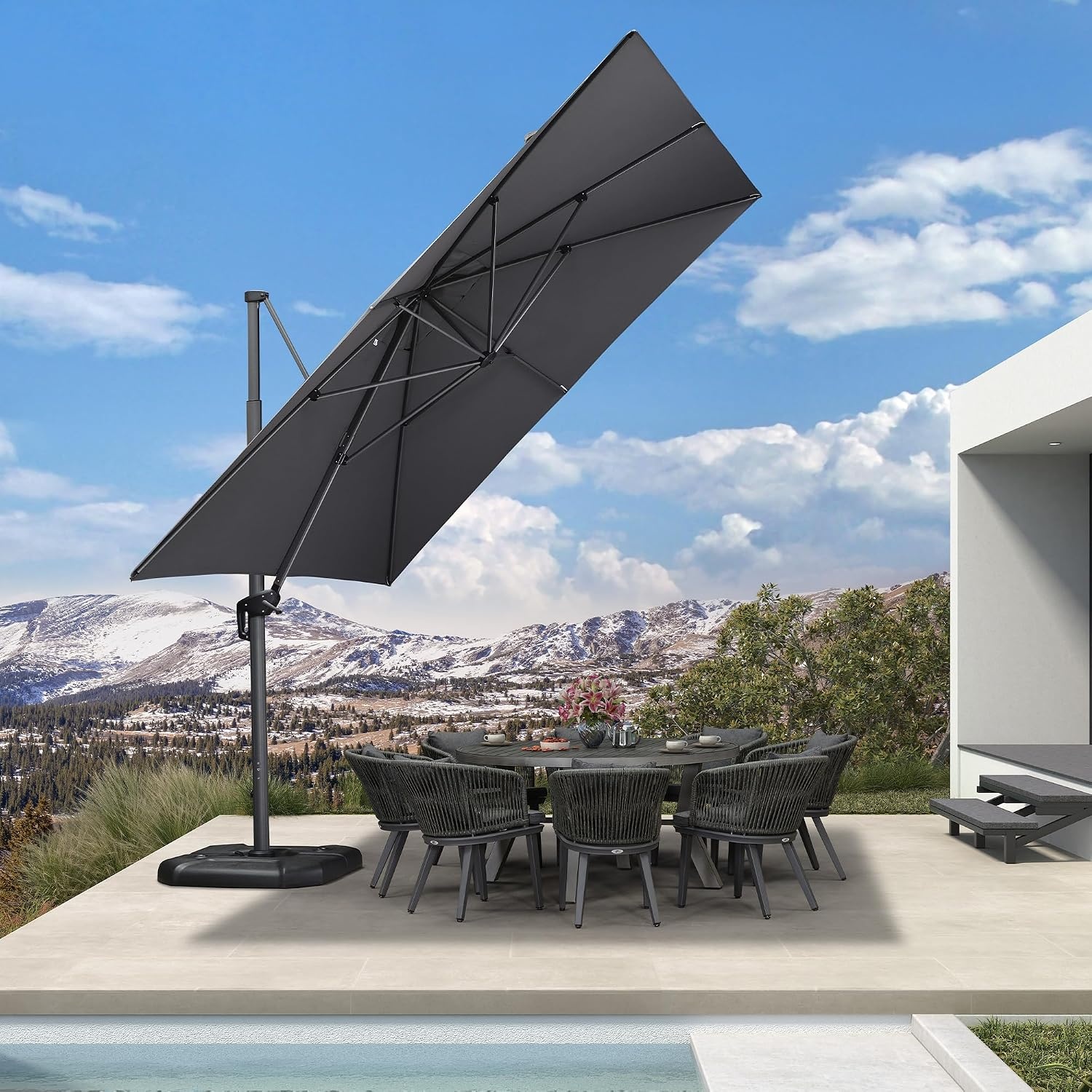 PURPLE LEAF Zweefparasol 350x350 cm - 360 graden draaibaar - Grijs