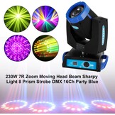 230W 7R Beam Moving Head Podiumverlichting met 8 Prisma en Stroboscoop Blauw
