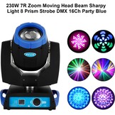 230W 7R Beam Moving Head Podiumverlichting met 8 Prisma en Stroboscoop Blauw