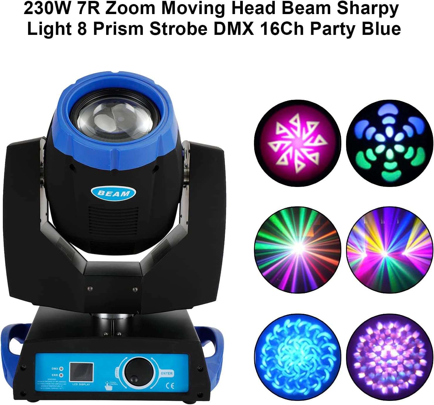 230W 7R Beam Moving Head Podiumverlichting met 8 Prisma en Stroboscoop Blauw