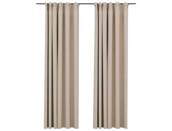 Verduisterende Gordijnen met Linnen-Look (2 stuks) 140x225 cm Beige