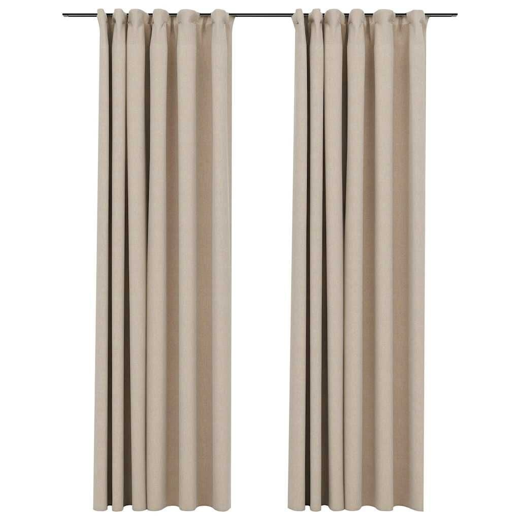 Verduisterende Gordijnen met Linnen-Look (2 stuks) 140x225 cm Beige