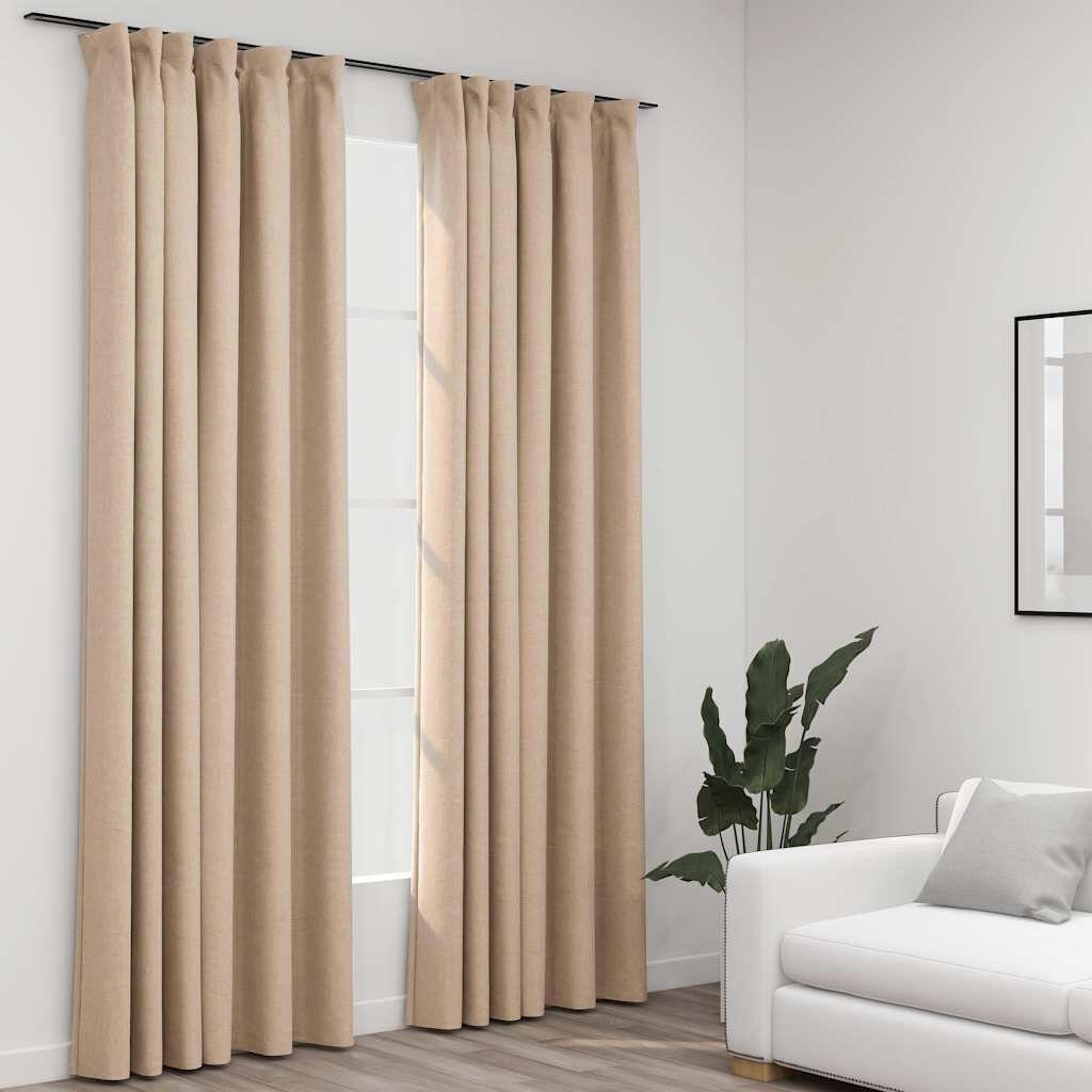 Verduisterende Gordijnen met Linnen-Look (2 stuks) 140x225 cm Beige
