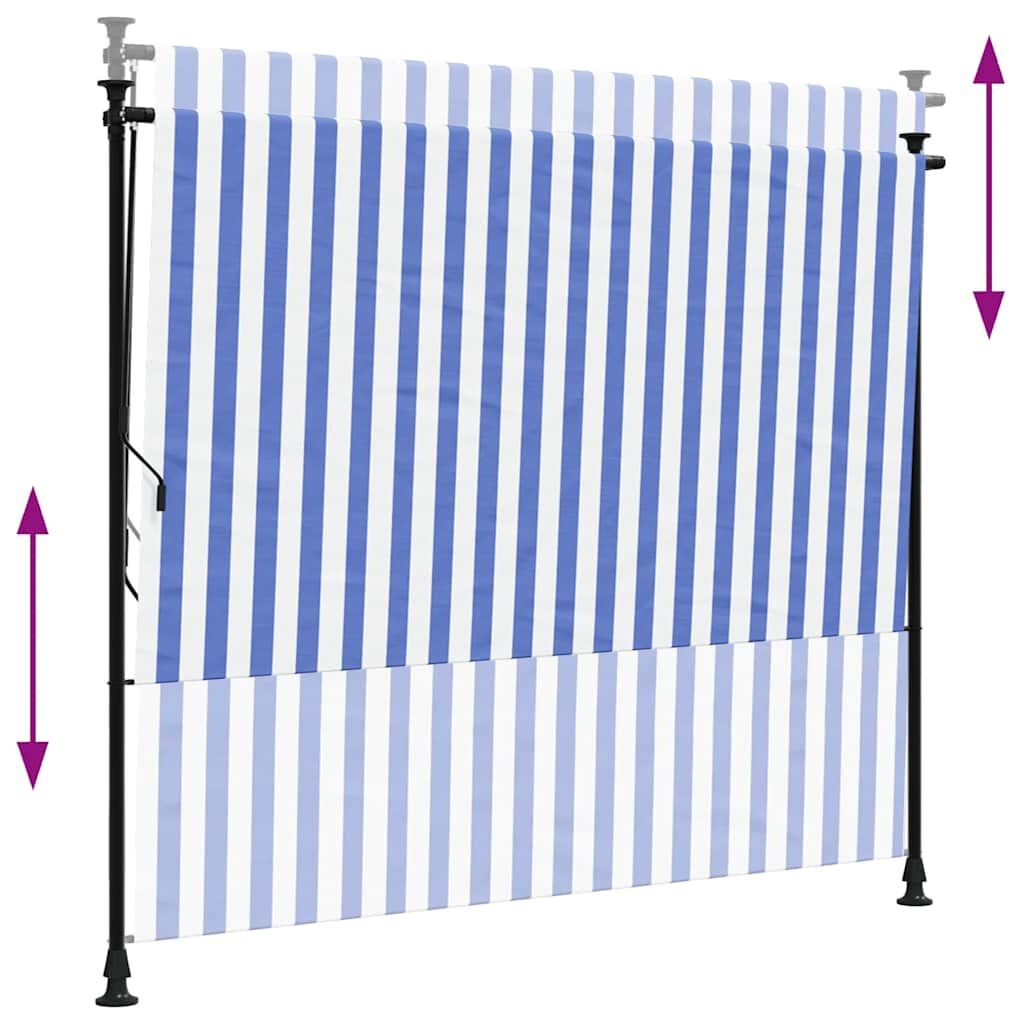 vidaXL Rolgordijn voor buiten 200x270 cm stof en staal blauw en wit