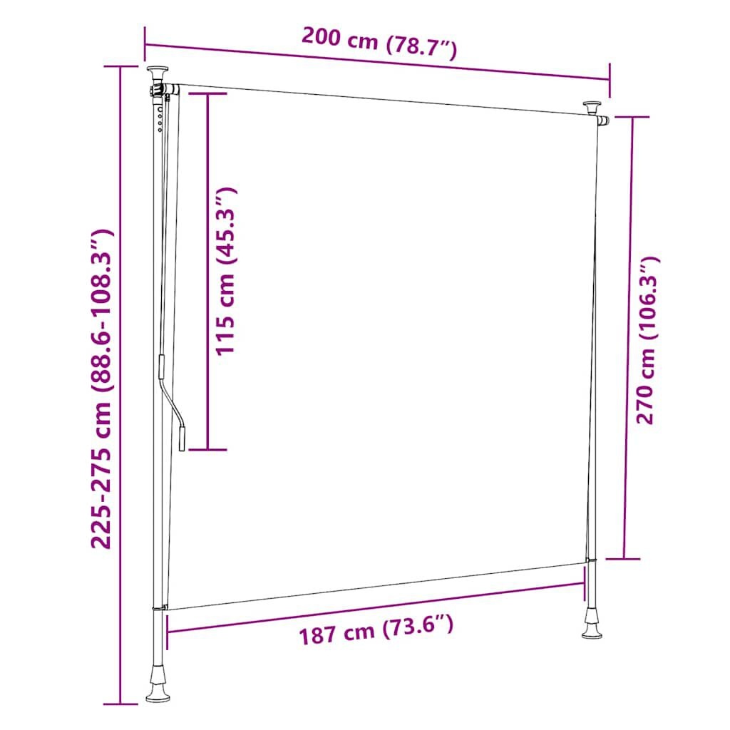 vidaXL Rolgordijn voor buiten 200x270 cm stof en staal blauw en wit
