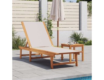 vidaXL Ligbed met tafel massief acaciahout en textileen grijs