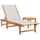 vidaXL Ligbed met tafel massief acaciahout en textileen grijs