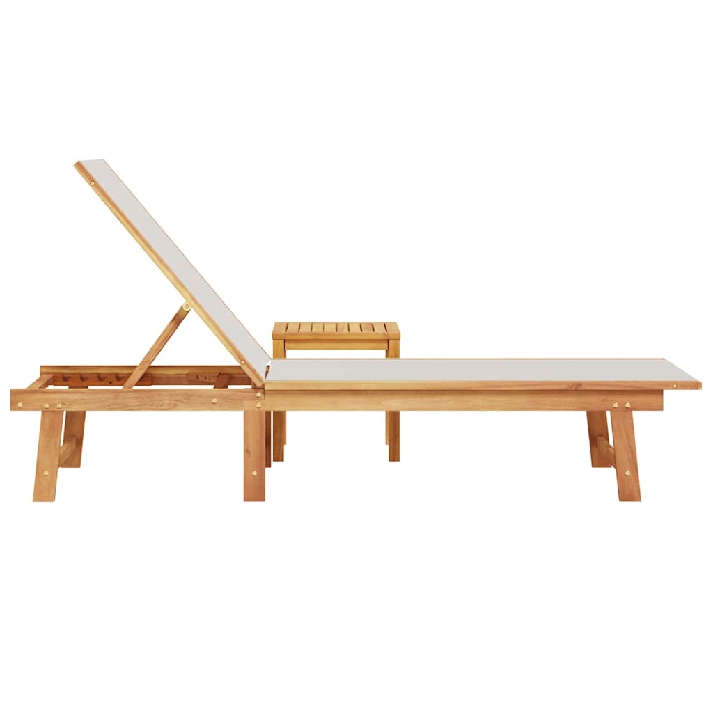vidaXL Ligbed met tafel massief acaciahout en textileen grijs