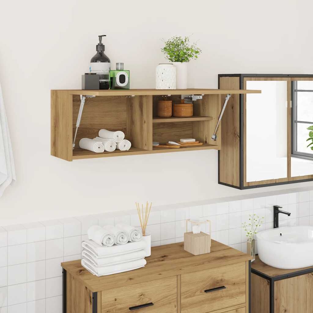 vidaXL Badkamerwandkast 80x25x30 cm bewerkt hout artisanaal eikenkleur