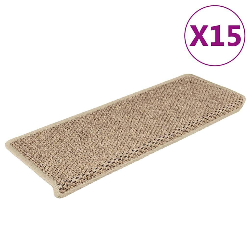 vidaXL Trapmatten zelfklevend 15 st sisal-look 65x21x4 cm zandkleurig