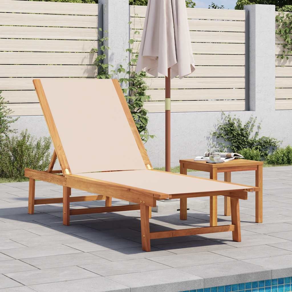 vidaXL Ligbed met tafel massief acaciahout en textileen crèmekleurig