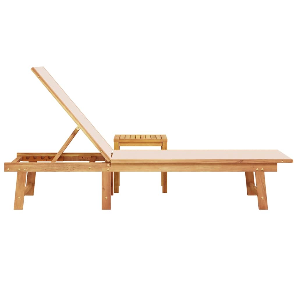 vidaXL Ligbed met tafel massief acaciahout en textileen crèmekleurig