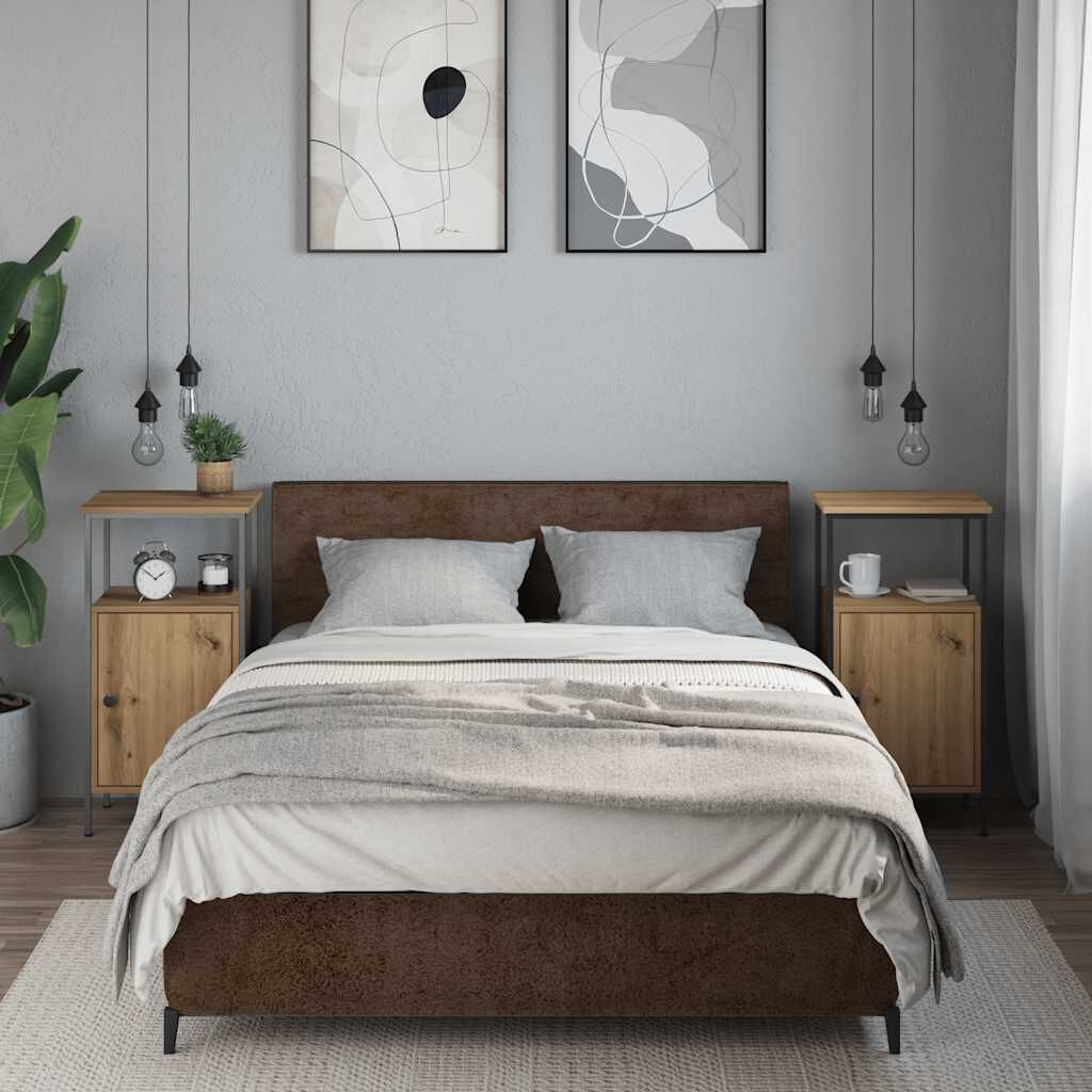 vidaXL Nachtkastjes 2 st 41x31x80cm bewerkt hout artisanaal eikenkleur