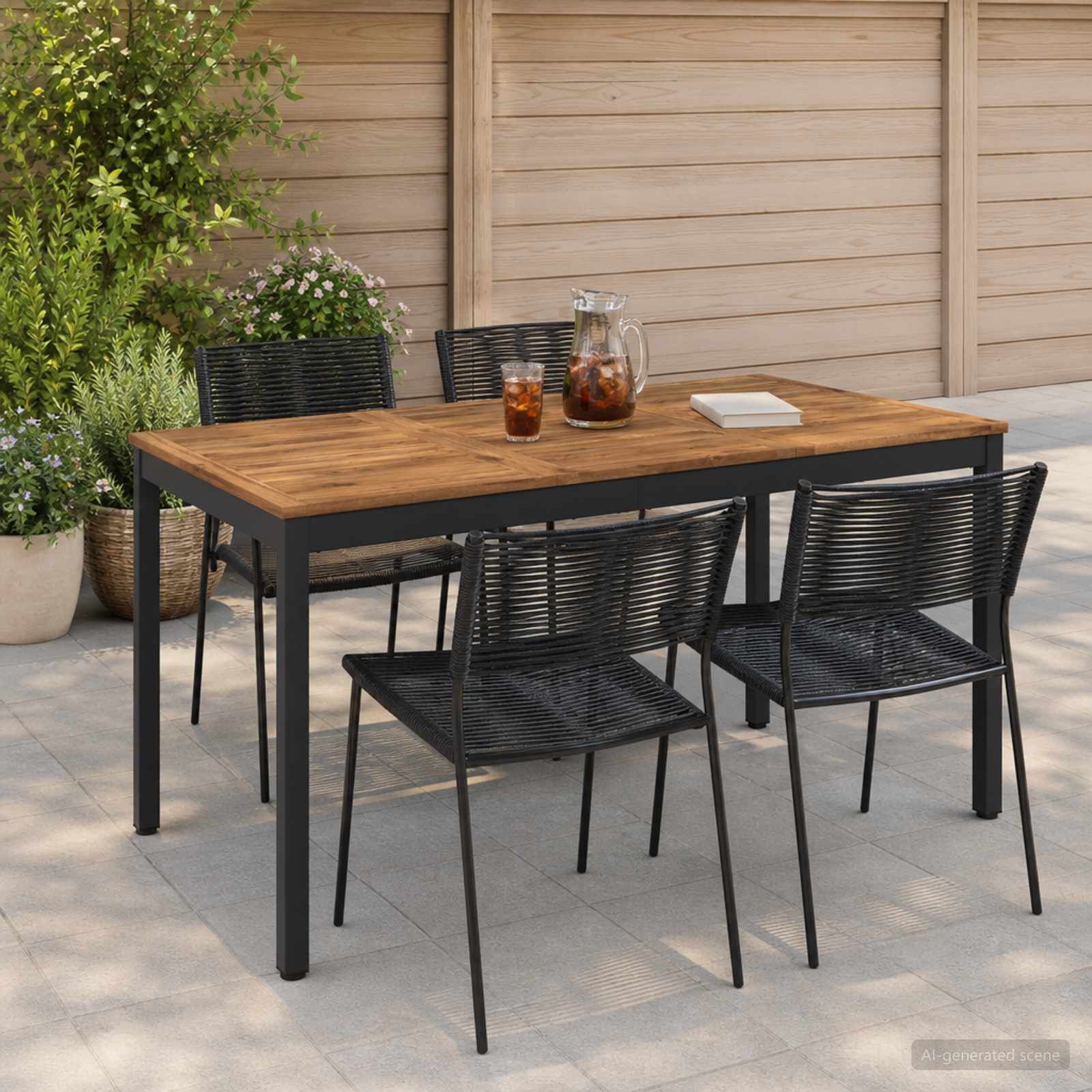 vidaXL Tuindiner tafel Naturel en Zwart 141 x 80,5 x 75 cm