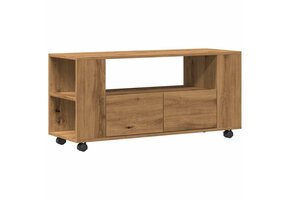 Tv-meubel met wielen - Hout Artisanaal Eiken - 54% Korting