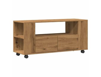 Tv-meubel met wielen - Hout Artisanaal Eiken - 54% Korting