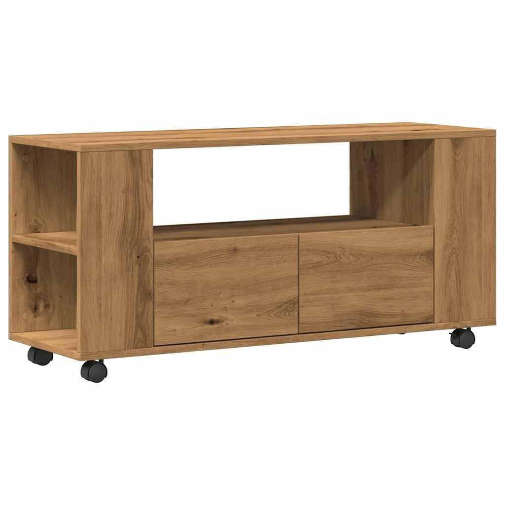 Tv-meubel met wielen - Hout Artisanaal Eiken - 54% Korting