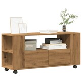 Tv-meubel met wielen - Hout Artisanaal Eiken - 54% Korting