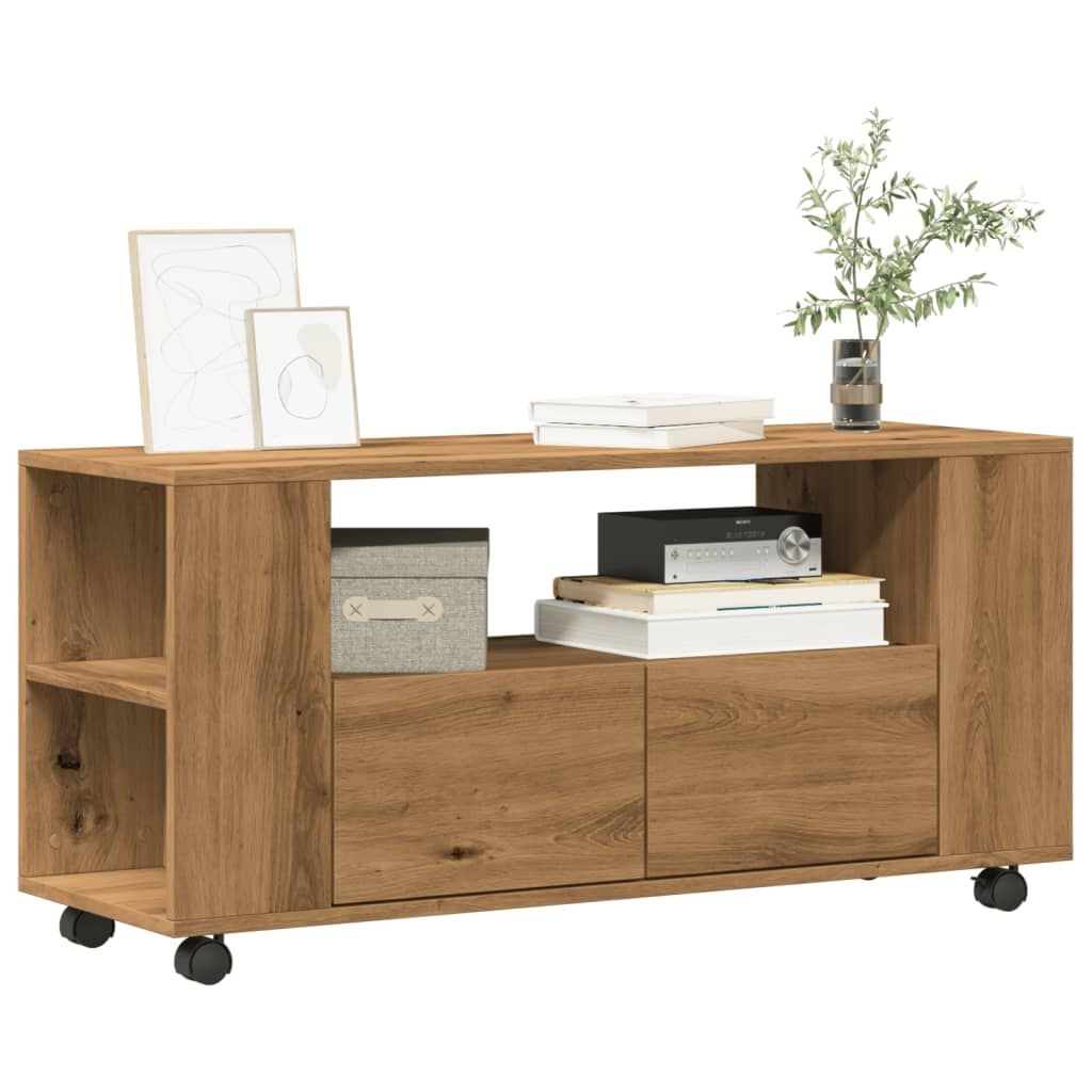 Tv-meubel met wielen - Hout Artisanaal Eiken - 54% Korting