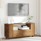 Tv-meubel met wielen - Hout Artisanaal Eiken - 54% Korting
