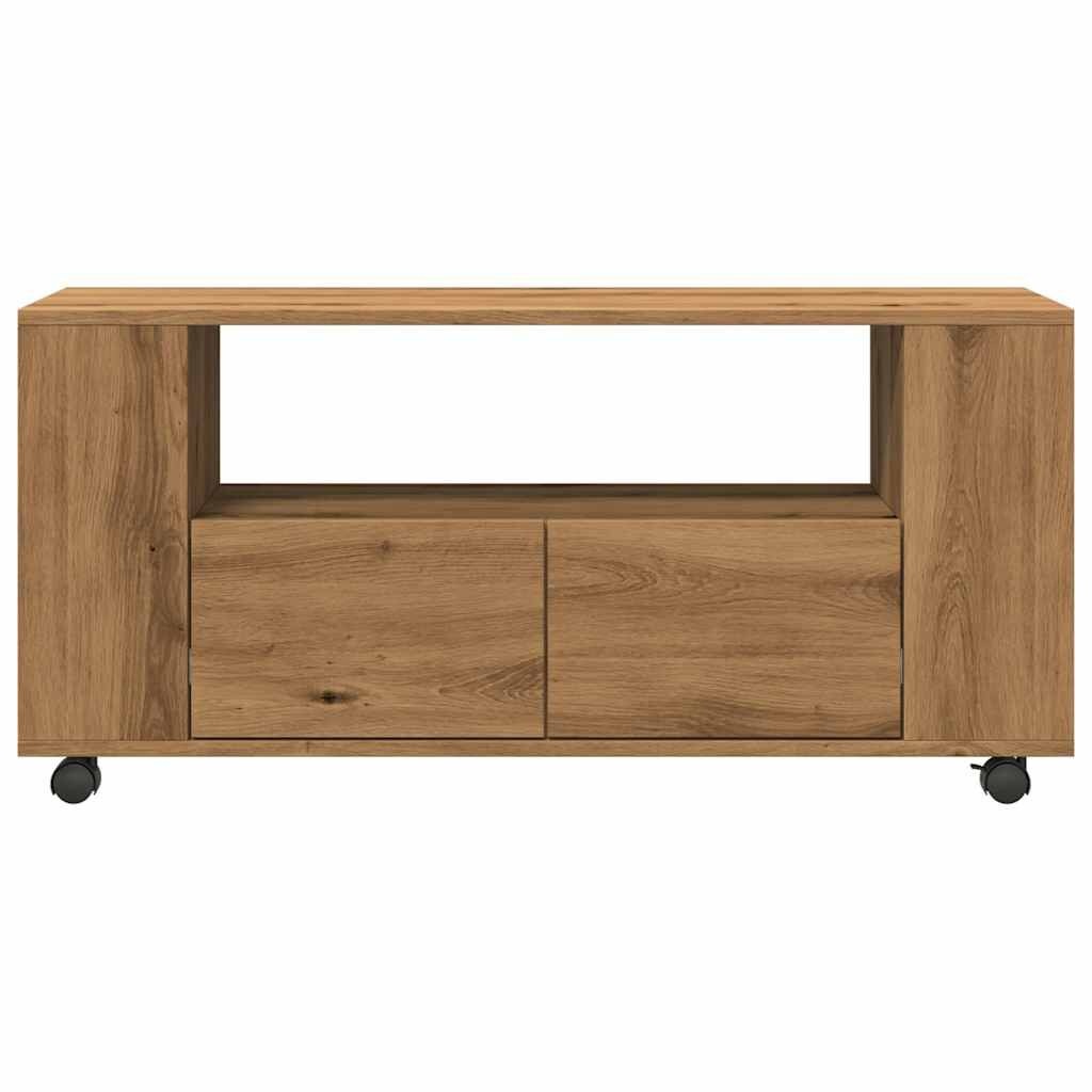 Tv-meubel met wielen - Hout Artisanaal Eiken - 54% Korting