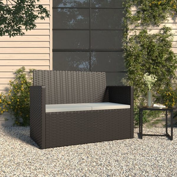 VidaXL Tuinbank met kussens 105 cm Poly rotan Zwart - 34% Korting