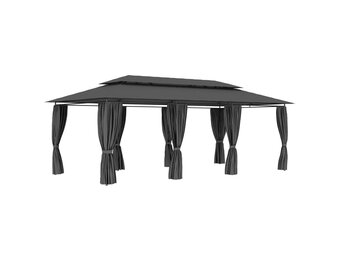 vidaXL Prieel met gordijnen 600x298x270 cm antraciet