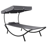 VidaXL Loungebed met Luifel en Kussen Grijs - 34% Korting