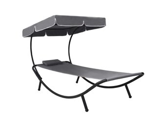 VidaXL Loungebed met Luifel en Kussen Grijs - 34% Korting