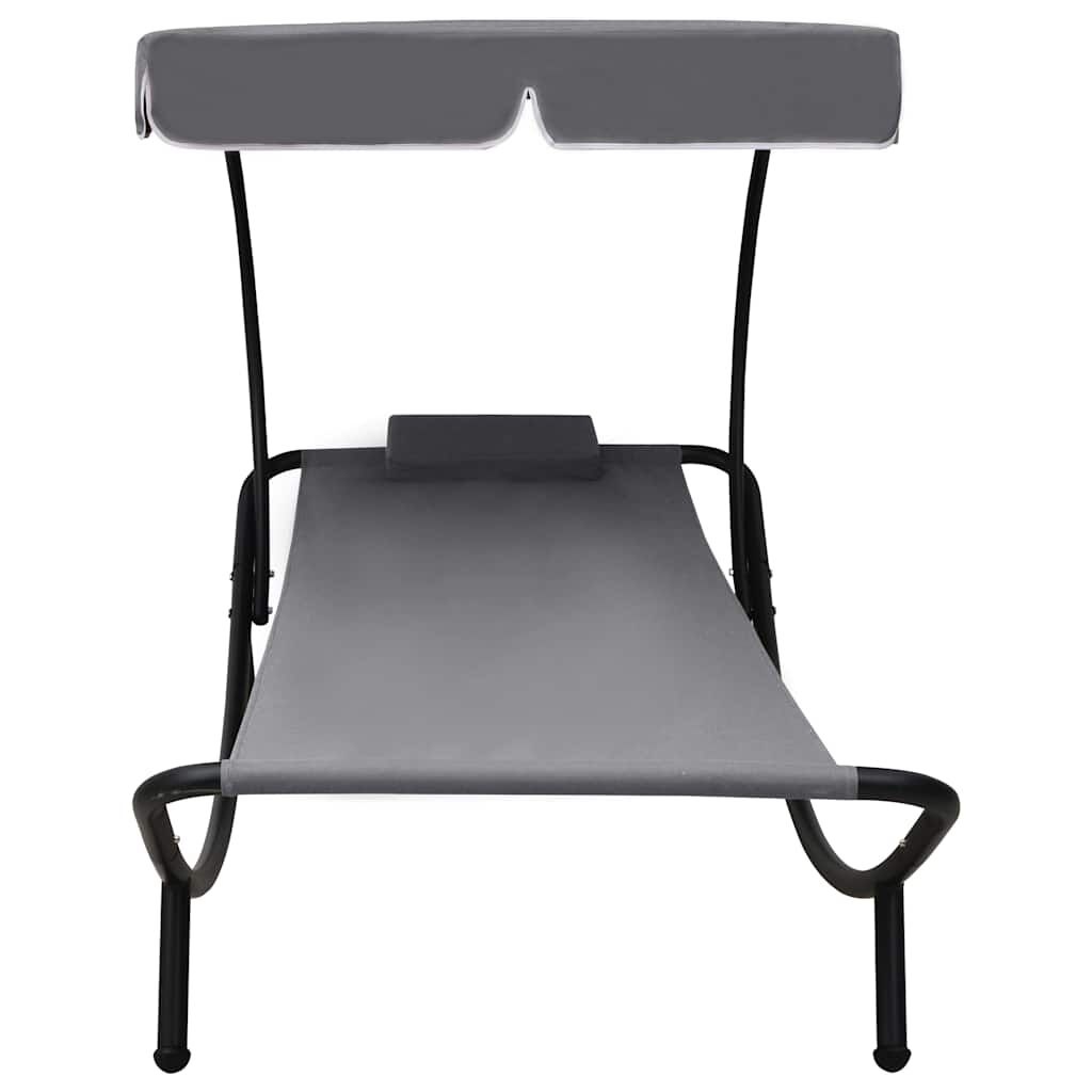 VidaXL Loungebed met Luifel en Kussen Grijs - 34% Korting
