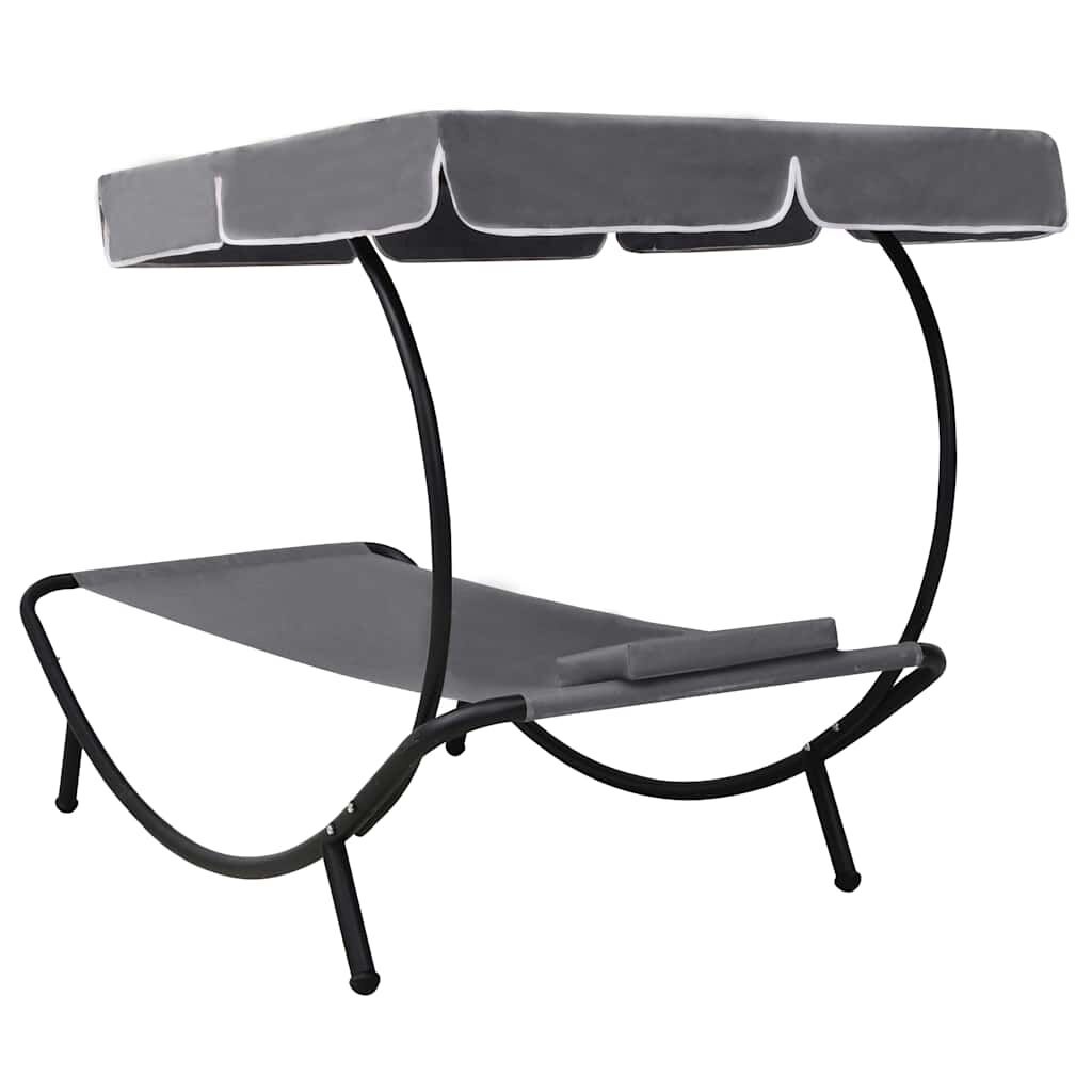 VidaXL Loungebed met Luifel en Kussen Grijs - 34% Korting