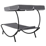 VidaXL Loungebed met Luifel en Kussen Grijs - 34% Korting