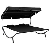 vidaXL Loungebed met Luifel en Kussens - Zwart (34% Korting)
