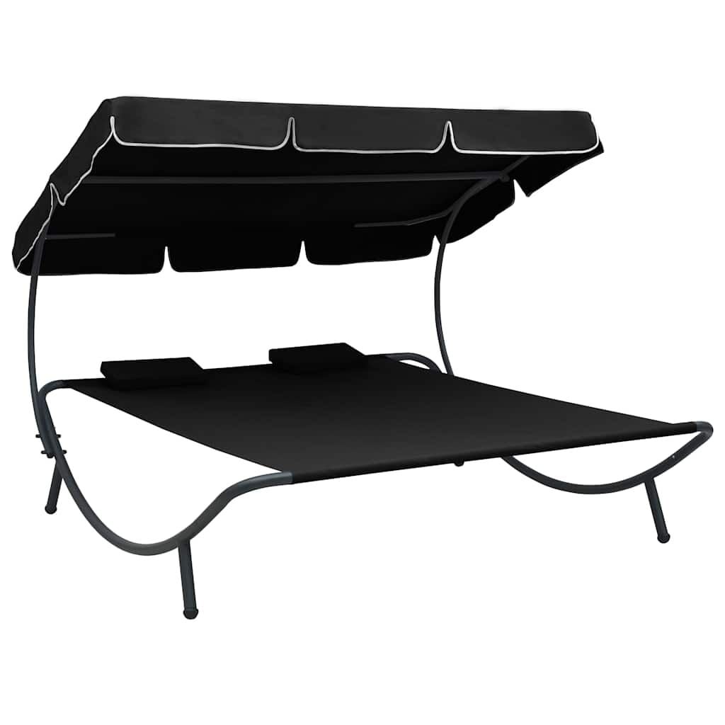 vidaXL Loungebed met Luifel en Kussens - Zwart (34% Korting)