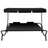 vidaXL Loungebed met Luifel en Kussens - Zwart (34% Korting)