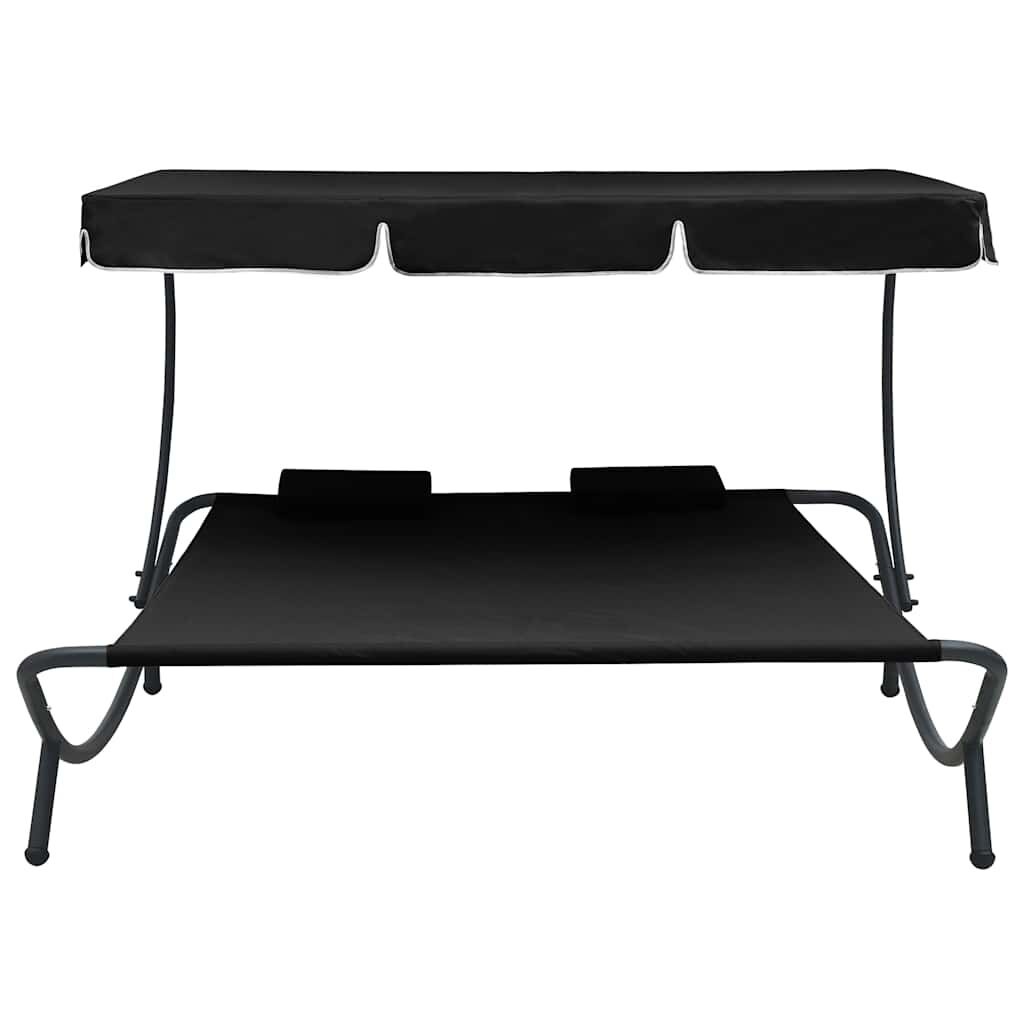 vidaXL Loungebed met Luifel en Kussens - Zwart (34% Korting)