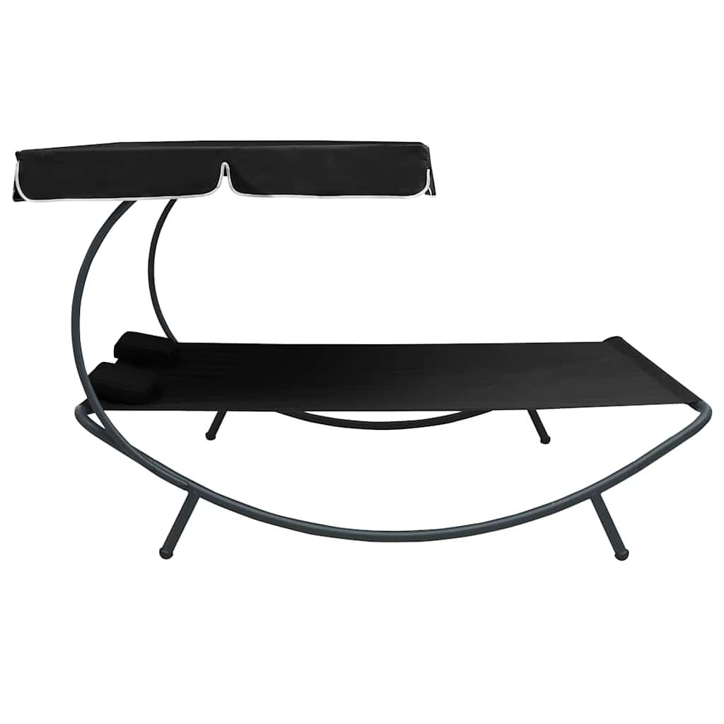 vidaXL Loungebed met Luifel en Kussens - Zwart (34% Korting)
