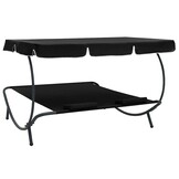 vidaXL Loungebed met Luifel en Kussens - Zwart (34% Korting)