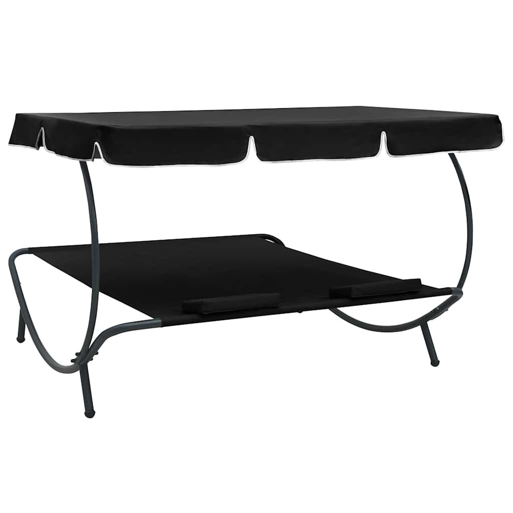 vidaXL Loungebed met Luifel en Kussens - Zwart (34% Korting)