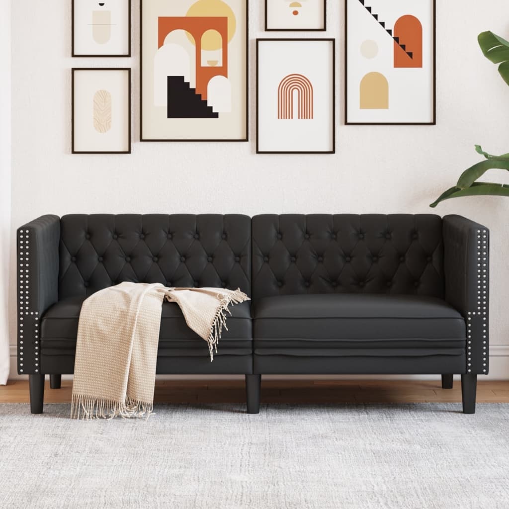 VidaXL 2-zitsbank Chesterfield Kunstleer Zwart - 35% Korting