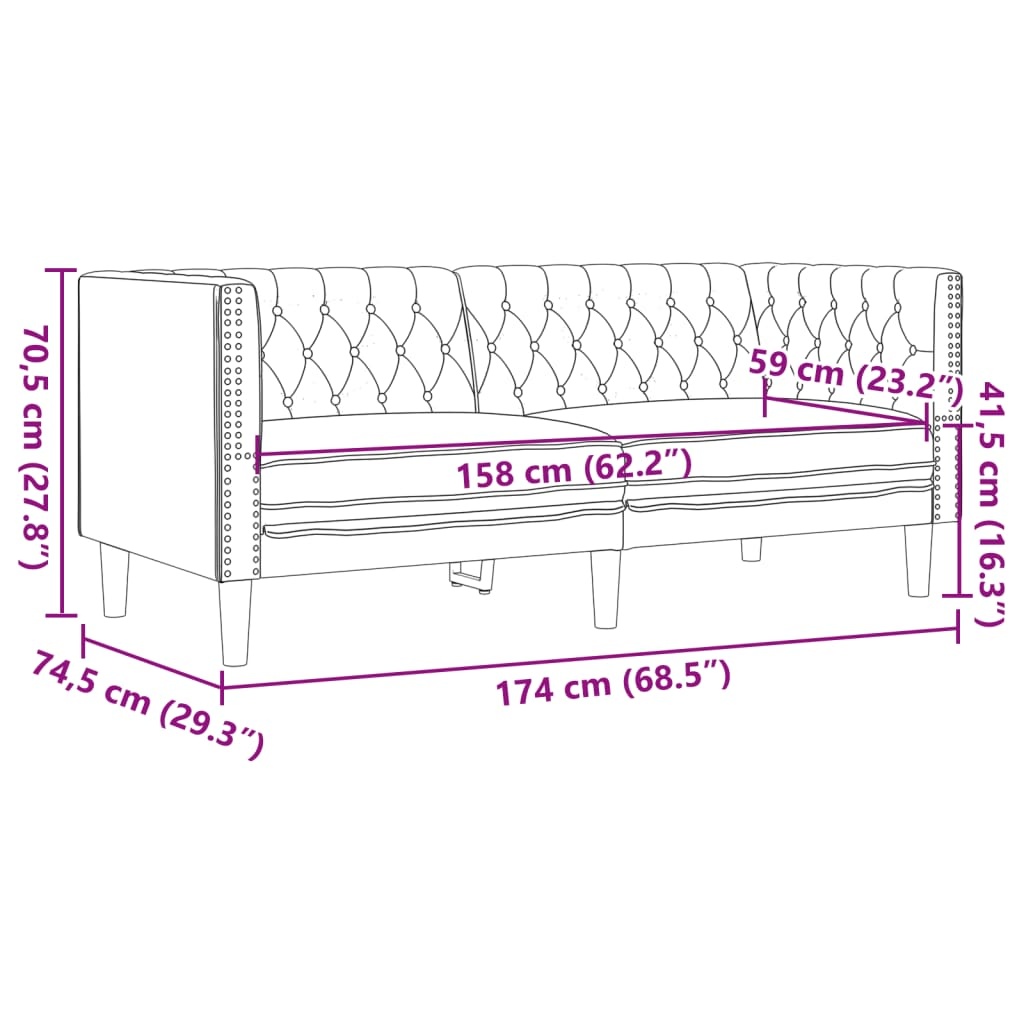 VidaXL 2-zitsbank Chesterfield Kunstleer Zwart - 35% Korting