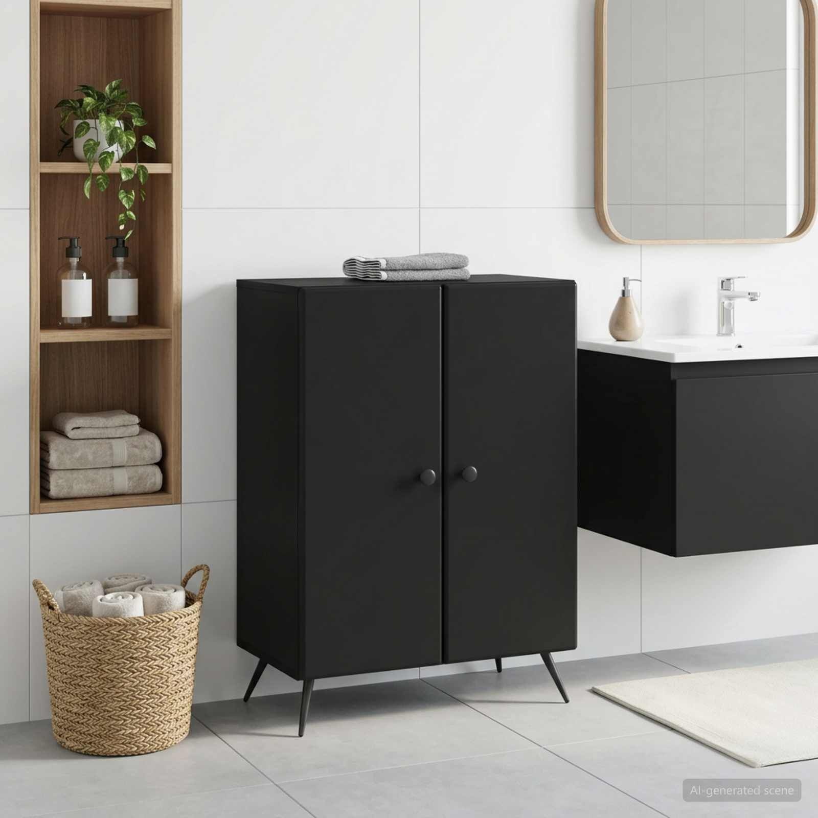 vidaXL Badkamer Opbergkast BREDA Zwart 59,5 x 31 x 80 cm Bewerkt hout