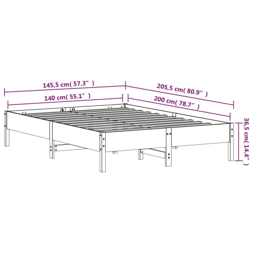 vidaXL Bedframe zonder matras massief grenenhout wit 140x200 cm